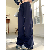 LIZAKOSHT  -  American Sweatpants Women  Fall Chic Fashion Casual Wide-Leg Pants Straight Parachute Loose Side Striped Soild Cargo Trousers