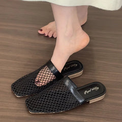 LIZAKOSHT - Summer Women Slippers Sexy Mesh Mules Shoes Indoor Home Slides Female Flats Shoes Beach Sandals Flip Flops New Woman Shoes