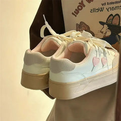LIZAKOSHT - Pink Heart Patchwork Sneakers Sweet Korean Style Low-top Womens Sports Shoes Versatile Casual Pu Leather Female Shoes
