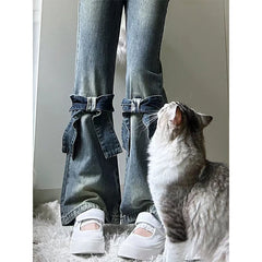 LIZAKOSHT  -  Y2K 2000S Flare Jeans Women Vintage High Waist Bow Denim Pants Summer Japanese Harajuku Baggy Design Wide Leg Trousers New