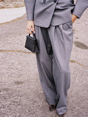 LIZAKOSHT - Retro Double Breasted Jacket Long Pant Set Lady Elegant Gray Waist-cinching Jackets Straight Pants Sets Women New Chic Steetwear