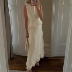 LIZAKOSHT  -  New Russian Explosive Autumn Winter New Evening Banquet Party Elegant Tassel Lace Splicing Set