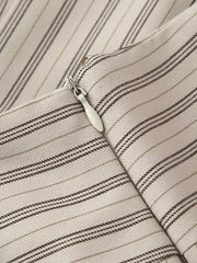 LIZAKOSHT - Fashionable A-Line Skirt Women's Clothing Stripe Decorative Button Short Skirt Pants Polyester Fabric mid Waist Design