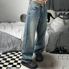 LIZAKOSHT - Printed Straight-leg Jeans For Women In Spring, High-waisted And Slim, wide-leg Printed Retro Loose Jeans For Women