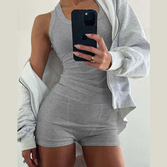 LIZAKOSHT  -  Solid Slim Fit Tank Top High Waisted Shorts Set Sport Fitness Sexy Slim Crop Camis Top Shorts Summer Casual Short Pant