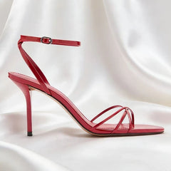 LIZAKOSHT - Elegant Red Ankle Strap High-heeled Sandals Women Narrow Straps Hollow High Heels Ladies Luxury Weddings Bridal Designer Pumps