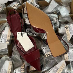 LIZAKOSHT - Elegant Women Sandals Trend Pointed Toe Summer Footwear Comfortable Flat Heel Shallow Slip on Slingback Office Lady Shoes