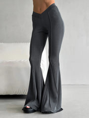 LIZAKOSHT - Woman Slim Skinny Knit Flared Pant V-shaped Waistband All Match Solid Trousers Fashion Casual Chic Harajuku Y2k Clothes
