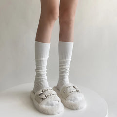 LIZAKOSHT - Solid Color Long Socks Women Stockings Autumn Winter Cotton Knitting Knee Socks Stockings JK Lolita Girls Kawaii Cute Stockings