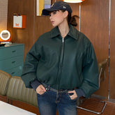 LIZAKOSHT  -  Casual Pu Leather Jackets Women Loose Zipper Lapel Long Sleeves Coats Female Autumn Winter Parkas Streetwears Lady