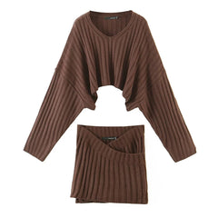 Lizakosht Sexy Women Set Autumn Winter England Style Gothic Batwing Sleeve Crop Sweater Top Pencil Skirt 2 Piece Set