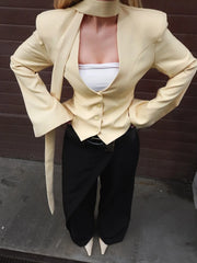 LIZAKOSHT - Elegant Ribbon Single Breasted Coat Women Fashion Solid V-neck Long Sleeve Pocket Jackets Female Autumn Chic Casual Streetwear