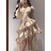 LIZAKOSHT - Elegant Fashion Tie Dye Dress for Women Y2k E-Girl Slim Waist 3D Ruffles Dresses Summer New Long Sleeve Vestidos Mujer