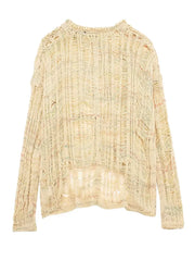 LIZAKOSHT - Women Hollow Out O-neck Knitted Jumpers Casual Loose Cut Out Long Sleeve Pullovers 2024 New Autumn Female High Street Sweaters