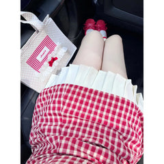 LIZAKOSHT - Japan Dress Sweet Small Flying Sleeves Plaid Blouses Top Half Skirts Set Summer Cute Age Reducing Women Outfits
