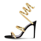 LIZAKOSHT - Gold Silver Thin High Heels Ankle Strap Women Sandals Sexy Narrow Band Open Toe Stripper Prom Female Shoes