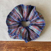 LIZAKOSHT - 1PC Navy Blue Plaid Double-Layer Large Intestine Hair Scrunchie for Women - Elegant Hair Tie for Buns, Side Low Ponytails