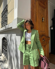 LIZAKOSHT - 2025Solid Color Casual Two-piece Ladies Matching Suit Long Sleeve Suit Jacket Shorts Office Ladies Elegant Business Suit