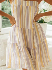 LIZAKOSHT - Women Summer Sleeveless Tie-up Strap Mini Dress Casual Striped Print A-Line Party Dress for Beach Vestidos Streetwear
