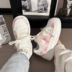 LIZAKOSHT - Sweet Pink Shoes for Women PU Leather Fashion Collegiate Style Women Sneakers Casual Versatile Kawaii Ladies Shoes