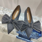 LIZAKOSHT  -  New Blue Square Toe Bowknot Princess Single Shoes Spring and Summer Denim Shallow Mouth Sweet Personality Casual Flat Shoes