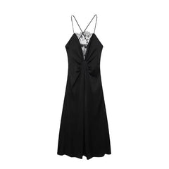 LIZAKOSHT - New Fashion Backless Black Party Dress for Women Sleeveless Sexy Lace V-neck Decorative Long Dress Female Long Dress Elegant