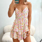 LIZAKOSHT  -  Fashion Floral Print Dress For Women Summer Vacation Beach Clothing Ladies Streetwear Suspender Skirt Sleeveless Mini Dress