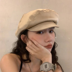Lizakosht Japanese Celebrity Satin Berets for Women Spring and Summer Thin French Elegance Temperament Retro Champagne Newsboy Hats