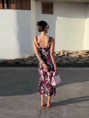 LIZAKOSHT  -  Elegant Floral Fruit Patterned Slip Dress For Women Square Collar sleeveless Hip Package 2025 Female Party Vacation Chic Dresses