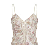 LIZAKOSHT - Women Sexy Sequins Flowers Embroidery Camis Crop Tops Lace Up V Neck Spaghetti Straps Backless Club Party Holiday Vests Camisole