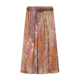 LIZAKOSHT - Women's Printed Midi Skirt with Belt New Spring Summer Casual Elastic Waist A-Line Elegant Lady Skirts Female Chic Skirts