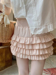 LIZAKOSHT - Pink Japanese Lolita Kawaii Skirts Women Lace Korean Style Sweet Cake Skirt Female Black Elastic Skinny Princess Cute Skirt