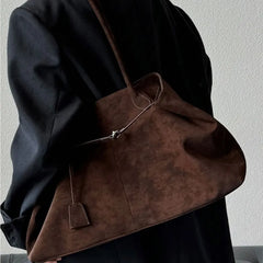 LIZAKOSHT - Retro Mulard Suede Tote Bag Women Casual Versatile Large Capacity Handbag Ladies Fashion Solid Color Everyday Shoulder Bags Chic