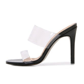 LIZAKOSHT - New Summer Women's High-heeled Sandals Simple Transparent High-heeled Slippers Stiletto Square Toe Open-toed Slippers
