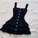 LIZAKOSHT - 2000s Harajuku Vintage Slim One Piece Dress Korean Y2k French Elegant High-End Mini Dress Japan Style Dark Gothic Strap Dress