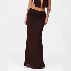 LIZAKOSHT - Sexy Halter Backless Bandage Hollow Out Tops and Slim Mesh Maxi Skirt Y2K Summer Fashion Evening Women 2 Pieces Set