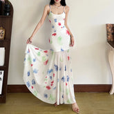 LIZAKOSHT  -  Aesthetic and Elegant Slim Shoulder Strap Sling Dress Women's Spring Summer Gauze Printed Stitching Dress Women's Clothing