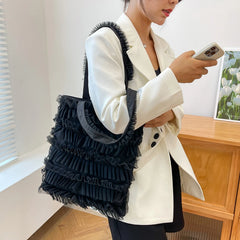 LIZAKOSHT - Japanese Sweet Y2k Shoulder Tote Bags Fashion Patchwork Lace Pleated Women's Handbags All Match Girls Underarm Bag High-capacity