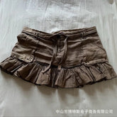 LIZAKOSHT - Y2k Euramerican Vintage Turn Down Lace Up Fashion Skirt Harajuku Gothic High Street Ruffle Edge Jupe Spice Girl Punk Skirts