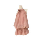 LIZAKOSHT - 2025 Summer Gentle Hanging Neck Dress Women's Short Skirt Sleeveless A-line Skirt