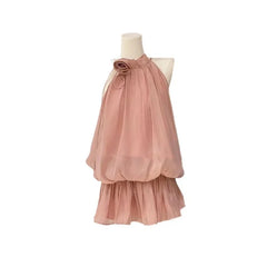 LIZAKOSHT - 2025 Summer Gentle Hanging Neck Dress Women's Short Skirt Sleeveless A-line Skirt