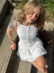 LIZAKOSHT - Fashion Print Short Dress For Women Square Collar Sleeveless Single Breasted Draped Vestidos 2025 Summer Female Beach Dresses