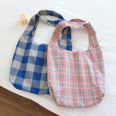 LIZAKOSHT - Vinatge Retro Cotton Shoulder Bags Striped Plaid Colorful Environmental Shopping Bag Tote Package Casual Handbag For Women