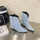 LIZAKOSHT  -  Pointy Boot Winter Shoes For Women Round Toe Boots-Women  Pointe Rubber Ankle Autumn Low Cowboy Ladies Rome Solid Microfibe