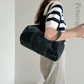 LIZAKOSHT - Denim Blue Canvas Tote Bags For Women Simple Designer Large Capacity Underarm Purse Lady Fashion Shoulder Bag Handbags New