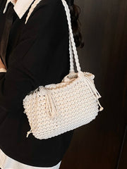 LIZAKOSHT - Casual Knitted Large Capaci oulder Bag for Women Summer Versatile St Weaving Beach Coast Bag Modern Neutral Sle Poly