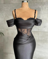 LIZAKOSHT - Sexy Lace Mermaid Prom Dresses Beading Crystal Evening Dress Spaghettic Straps Evening Dress Off the Shoulder Party Gown