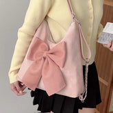 LIZAKOSHT - Pink Bow Womens Shoulder Bag Korean Style Fashion Large Capacity Sweet Backpack Cute Exquisite Elegant New Female Tote Bag