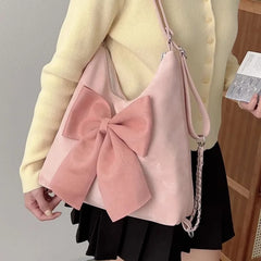 LIZAKOSHT - Pink Bow Womens Shoulder Bag Korean Style Fashion Large Capacity Sweet Backpack Cute Exquisite Elegant New Female Tote Bag
