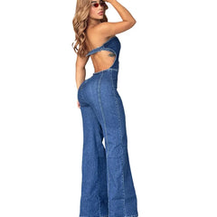 LIZAKOSHT  -  Fashion Sexy Solid Color Denim Jumpsuits Summer Clothes Women Strapless Backless Straight Jeans Playsuits One Pieces Overalls